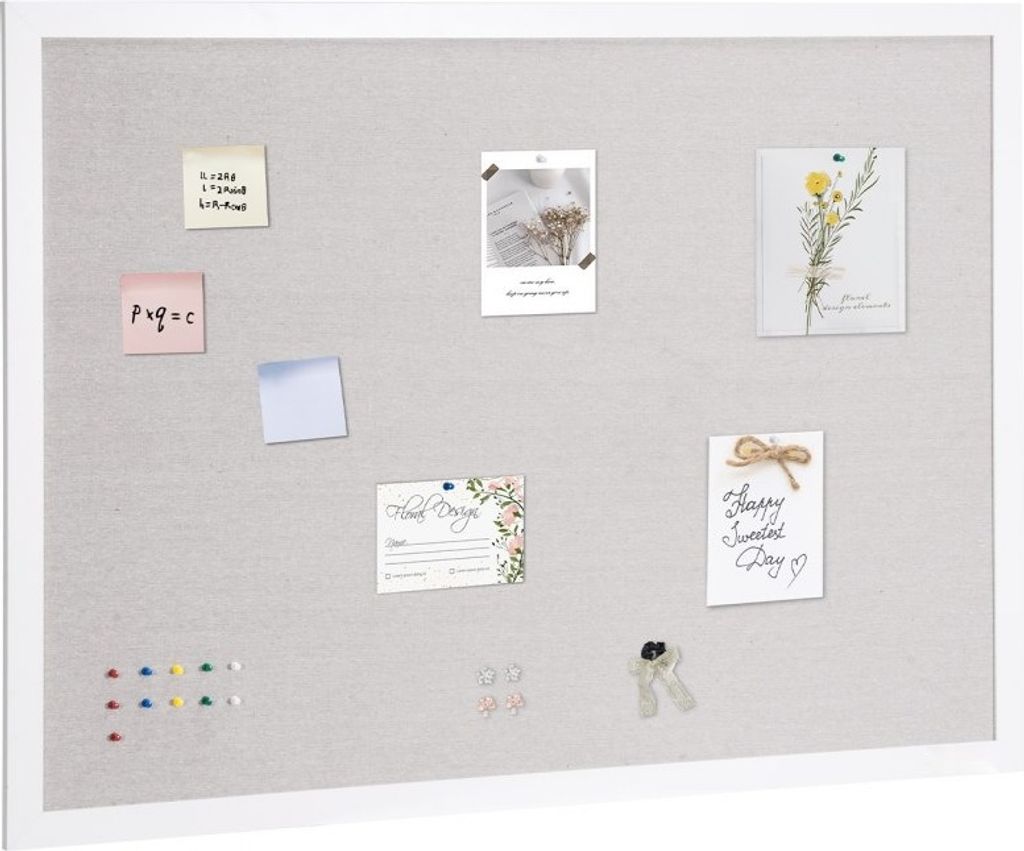 Weiße Korktafel mit Leinenoberfläche - Wandmontage 1124x824mm - Pinnwand für Büro und Schule