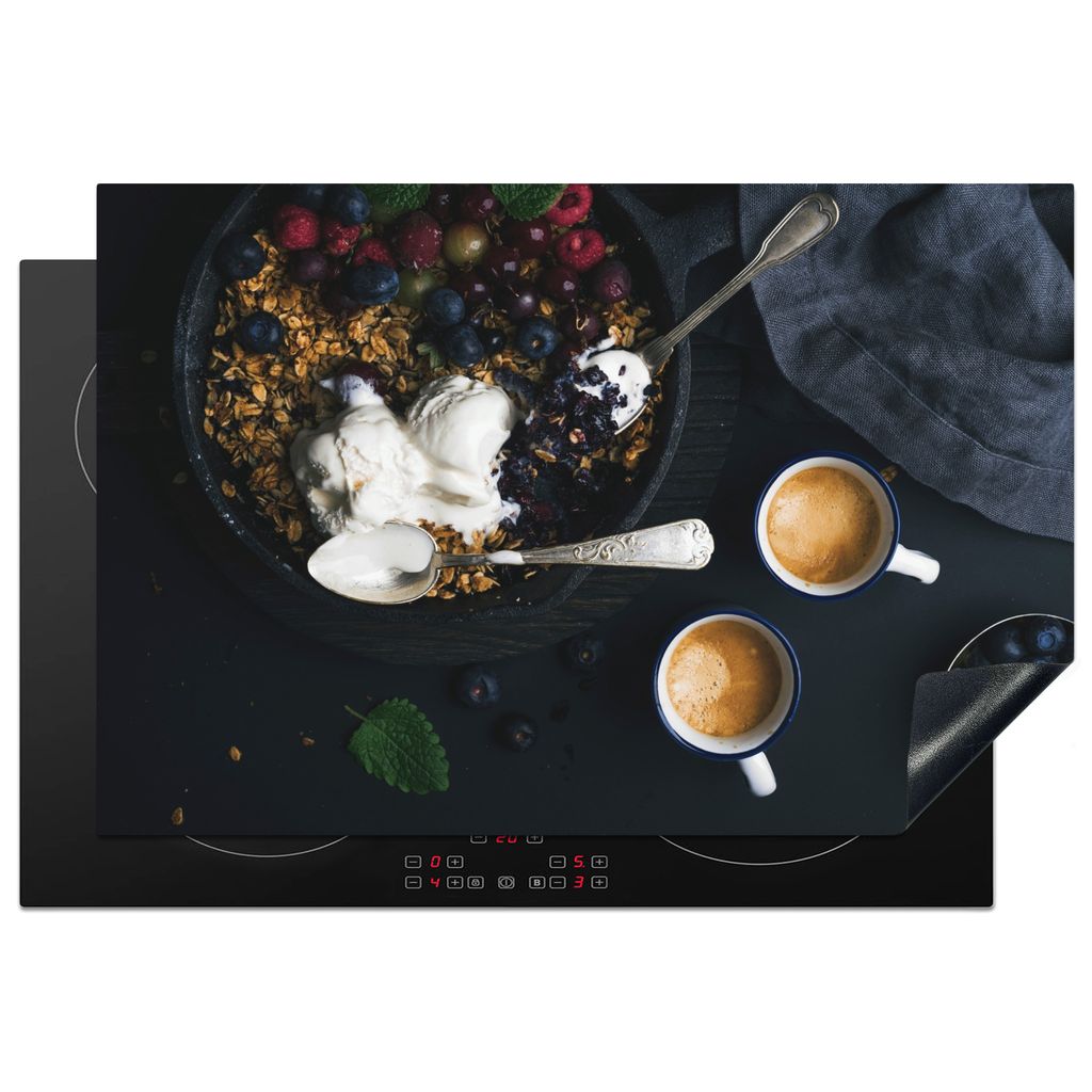 KitchenYeah Herdabdeckplatte Kaffee - Obst - Haferflocken , 76x51cm, Küche Deko, Glaskeramikkochfeld Herdabdeckung, Abdeckplatte fùr Kochfeld