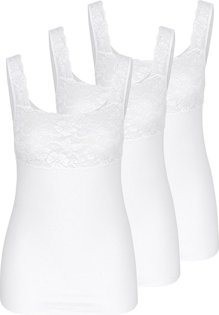 Nina von C. 3er Pack Fine Baumwolle Unterhemd / Top Mit Spitzen-Details, Perfekte Passform, Angenehm auf der Haut