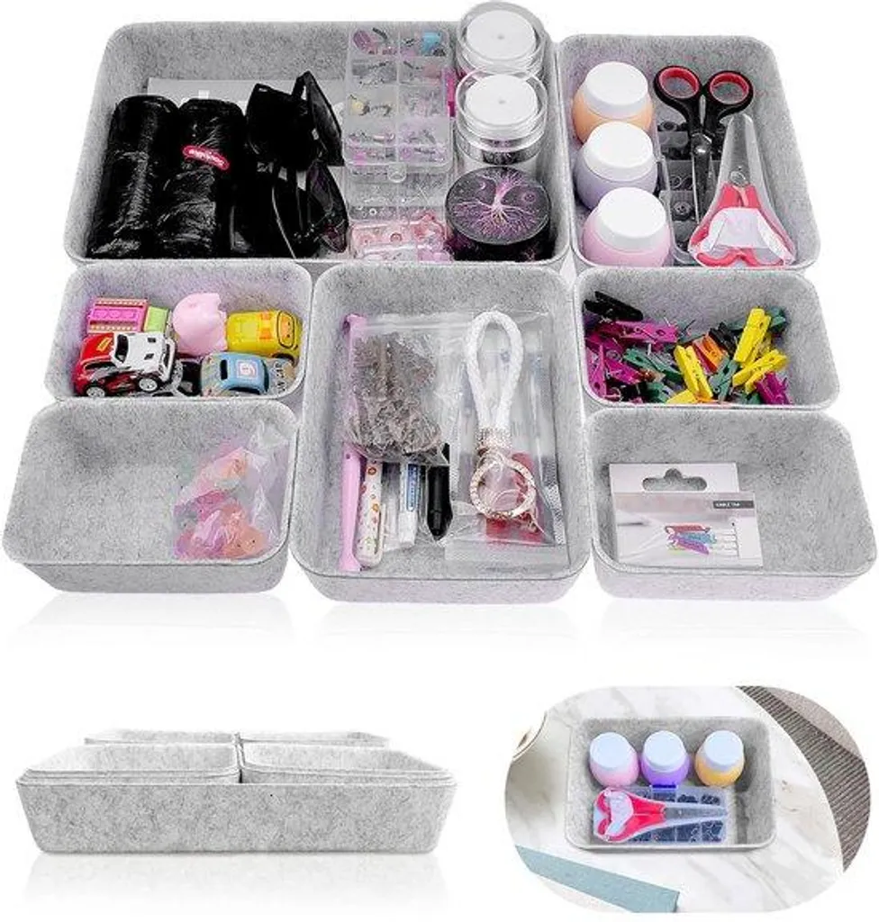 Kit d'Organisation Modulable en Tissu Gris, 7 Boîtes de Rangement Pro