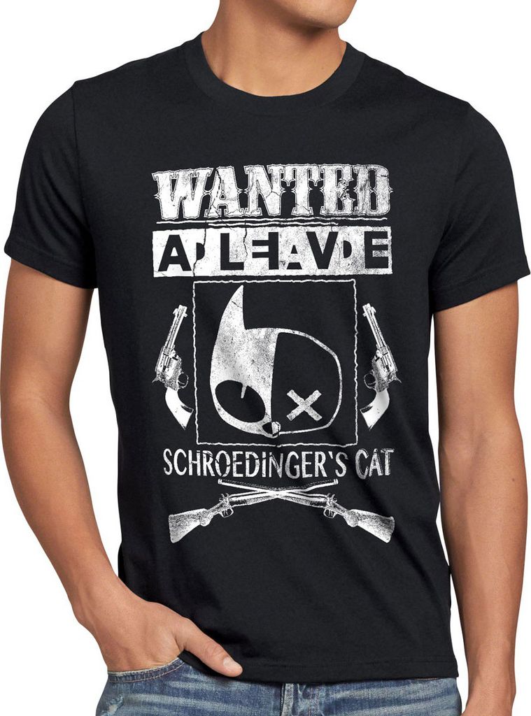 style3 Wanted Schroedinger's Katze Herren T-Shirt sheldon, Größe:4XL, Farbe:Schwarz