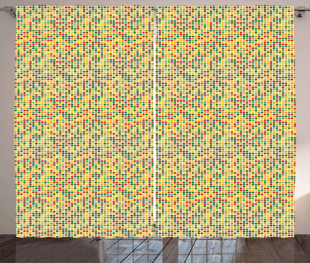 ABAKUHAUS Tenda geometrica rustica, simile a caramelle gommose, tenda universale per soggiorno con passanti e ganci, 280 x 245 cm, multicolore