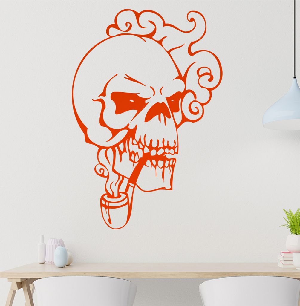 Schädel Pfeife Wandtattoo in 6 Größen - Wandaufkleber Wall Sticker - Dekoration, Küche, Wohnzimmer, Schlafzimmer, Badezimmer