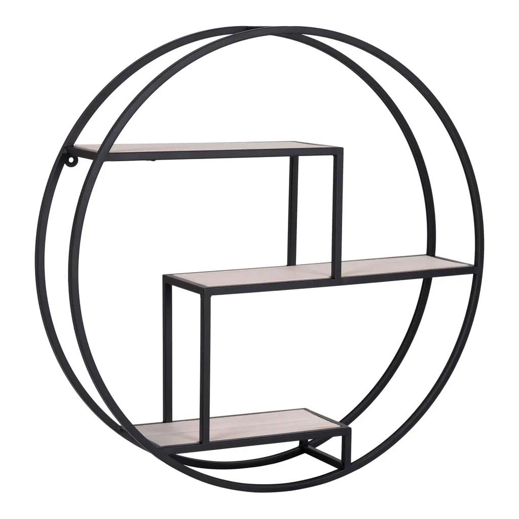 Étagère murale bois et noir pour salon et bureau, déco bois massif 62cm