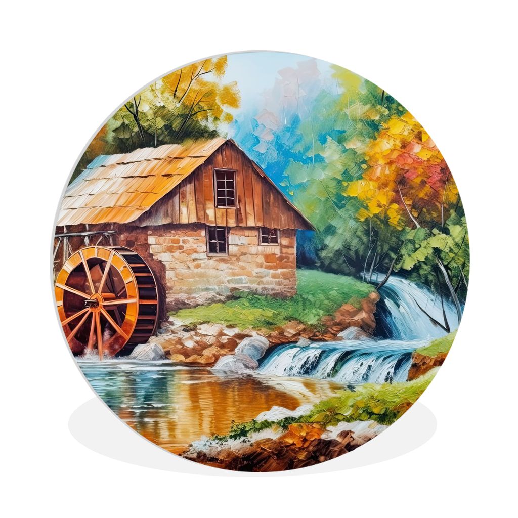 MuchoWow Rundes Wandbild - Runde Bilder Landschaft - Malerei - Zuhause - Kunst - Herbst Ø 90 cm Kreis Wanddekoration Kunststoff - Wandkreis - Wa...