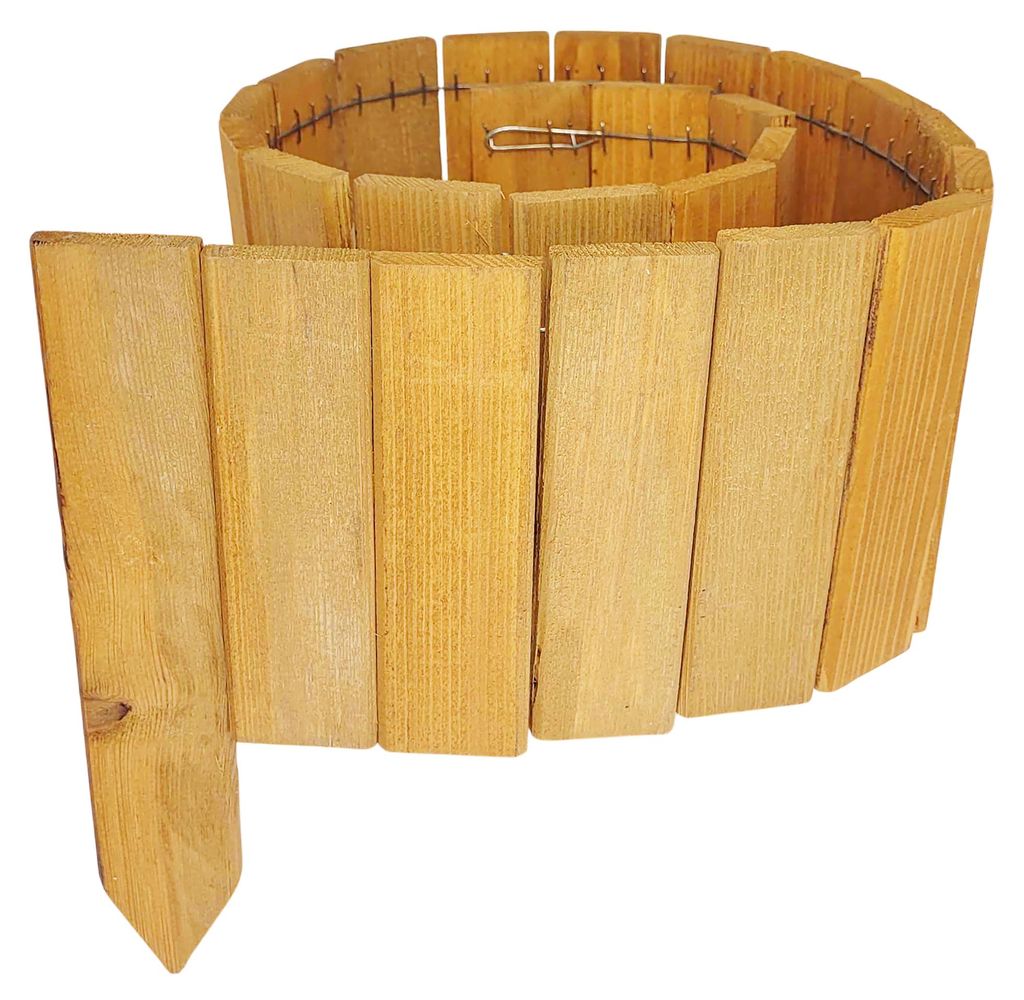 Holz-Gartenzaun, 5 Stück, 110 x 30 x 20 cm – helle Eiche – Einfassung für Beete und Wege, 550 cm