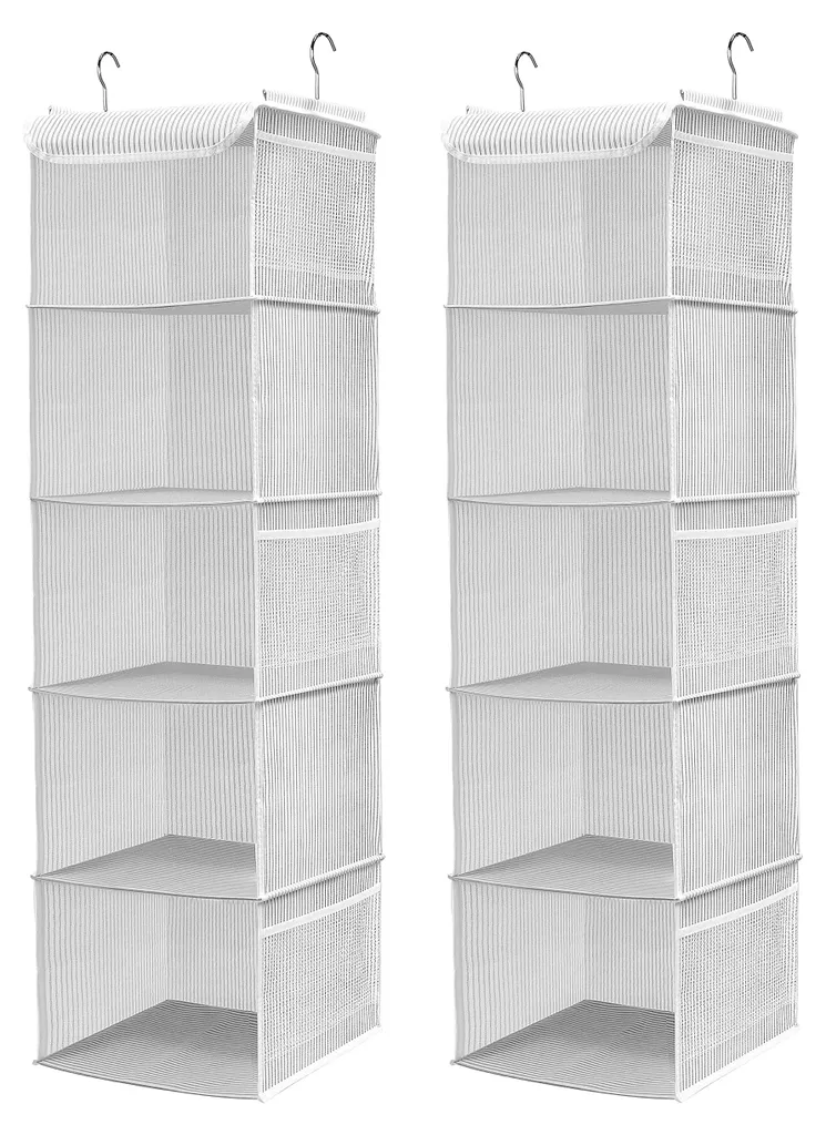 Rangement suspendu haut de gamme en tissu gris à 5 niveaux pour armoire