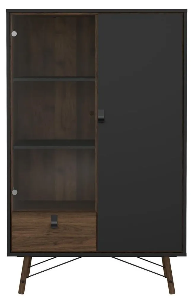Vitrine Haute JOYCE 161 cm - 2 Portes et 1 Tiroir - Finition Chêne Clair