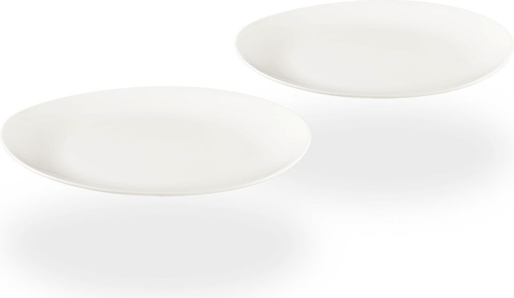 Buchensee Servierteller / Kuchenteller, 2 Essteller 32cm in weiß aus Porzellan, Fine Bone China