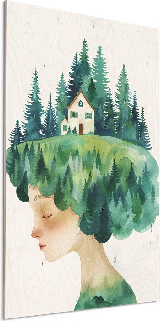 DEQORI Holzbild 40x60 cm 'In mir wohnt der Wald' Bild auf Holz Wandbild Kunstdruck