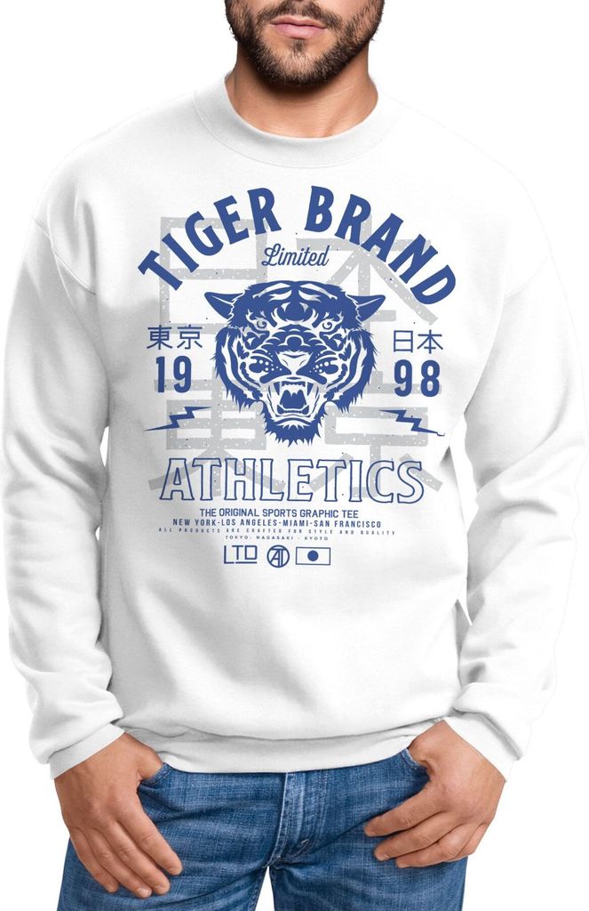 Cooles Herren Sweatshirt Tiger Brand Tokyo Supply Japan Athletic Sport Muskelshirt Muscle Shirt Neverless weiß-blau 4XL
