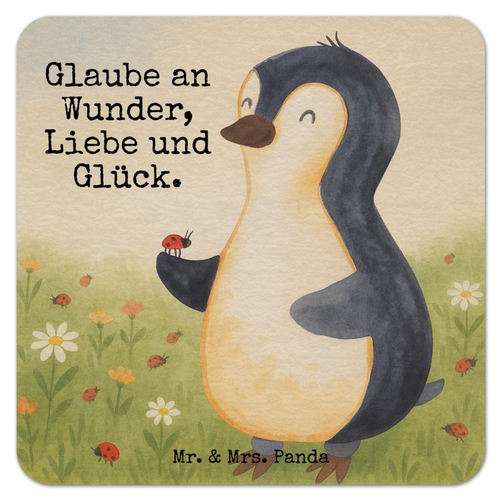 Mr. & Mrs. Panda Tischuntersetzer Pinguin Marienkäfer Design 50er Set - Weiß - Geschenk, gläseruntersetzer, Liebe, Getränkeuntersetzer, Wunder,...