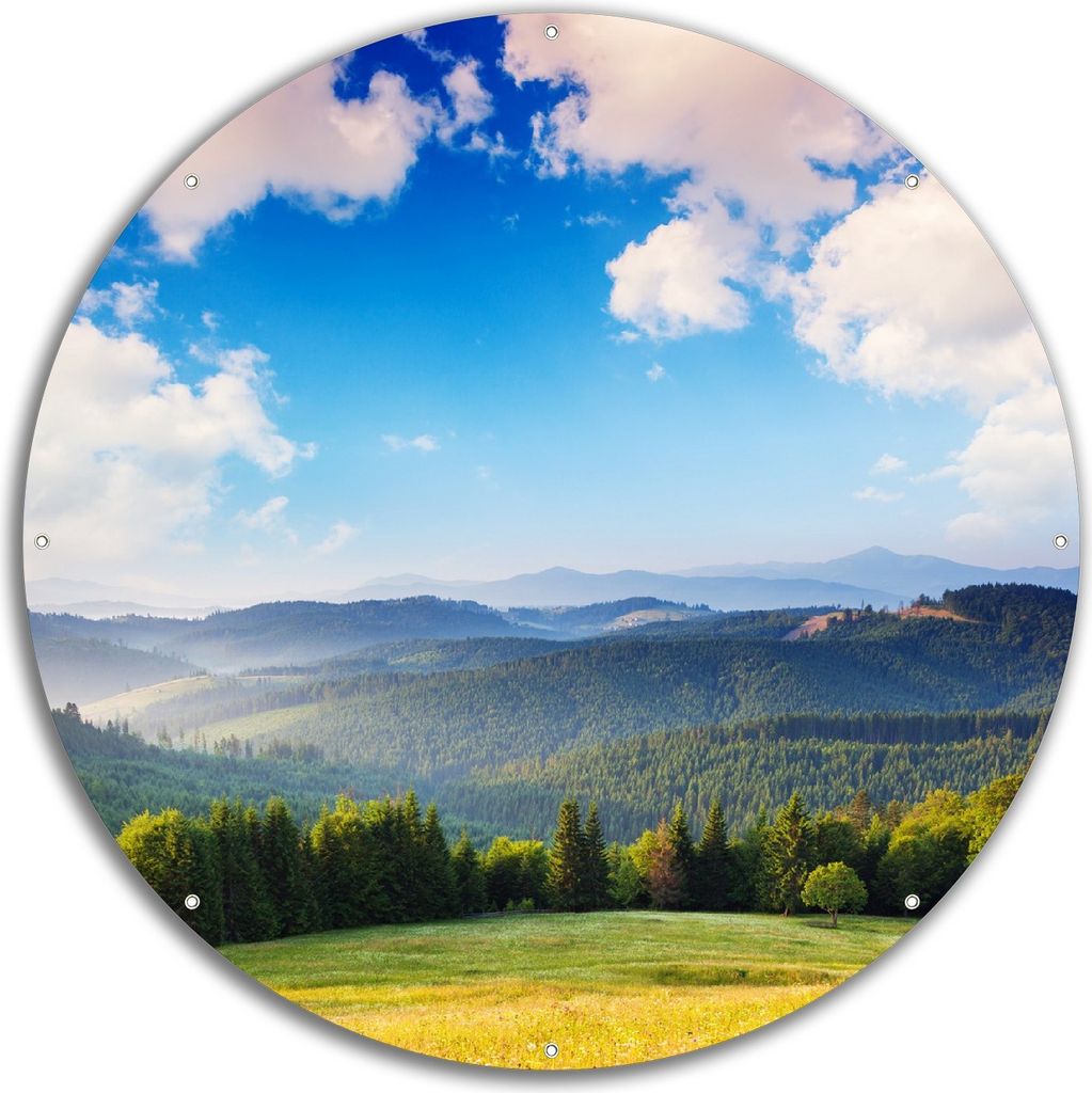 Wallario rundes Outdoor-Poster für Garten oder Balkon, Motiv Berglandschaft im Gebirge unter blauem Himmel, 60 cm Durchmesser