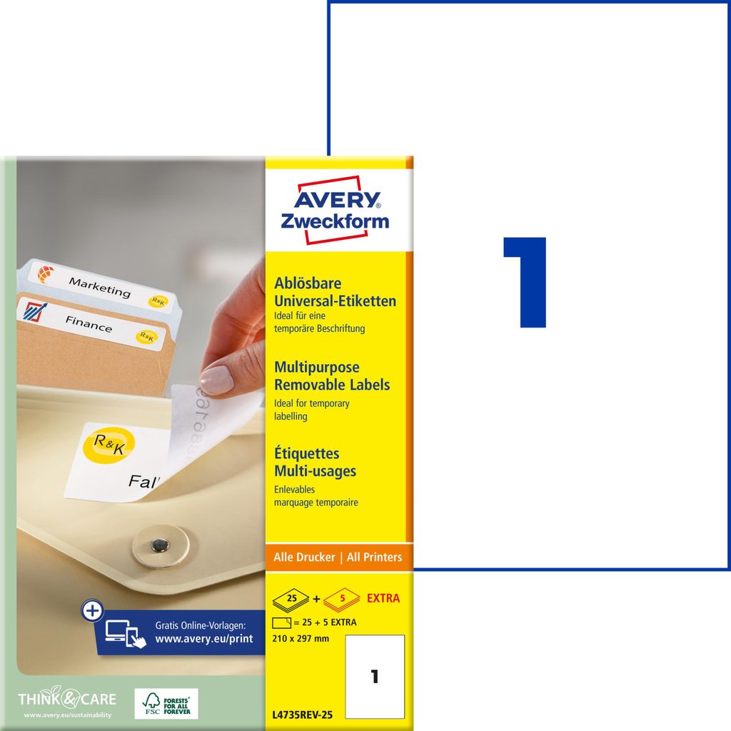 Avery Zweckform L4735REV-25, Universal-Etiketten, ablösbar, Produktbild 