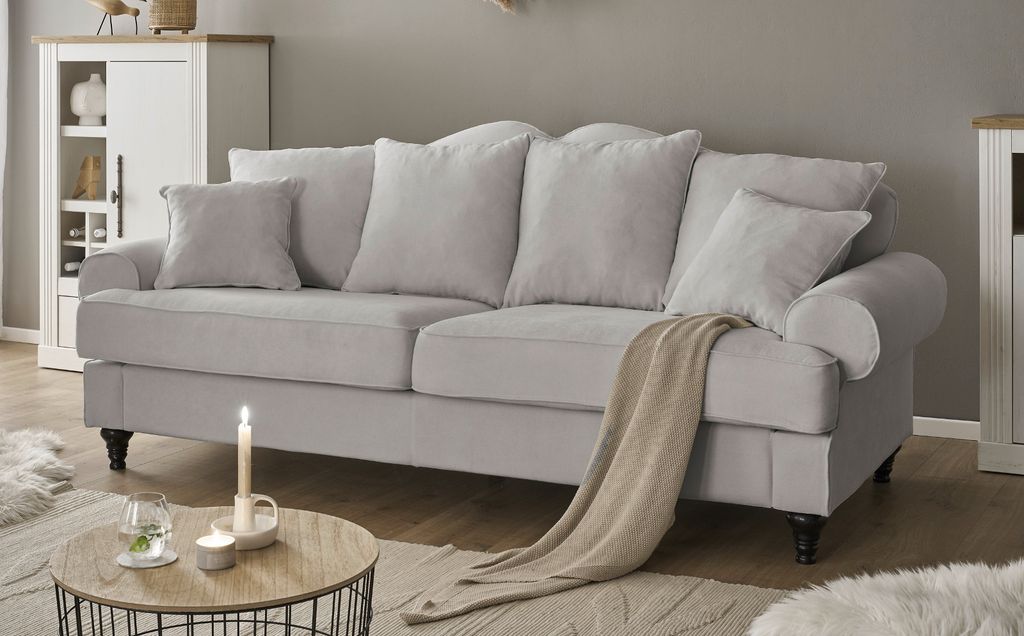 Sofa "Adelina" in hellgrau Landhaus Couch 3,5-Sitzer 230 cm