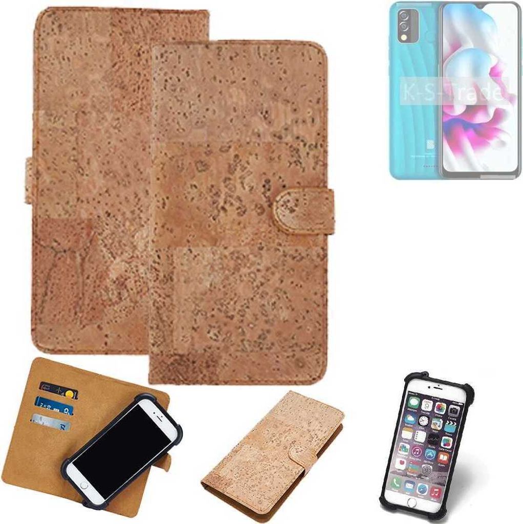 K-S-Trade Hülle kompatibel mit BLU C7x Kork Handyhülle Cover Schutzhülle TPU Case Bumper in Hellbraun, (1x)
