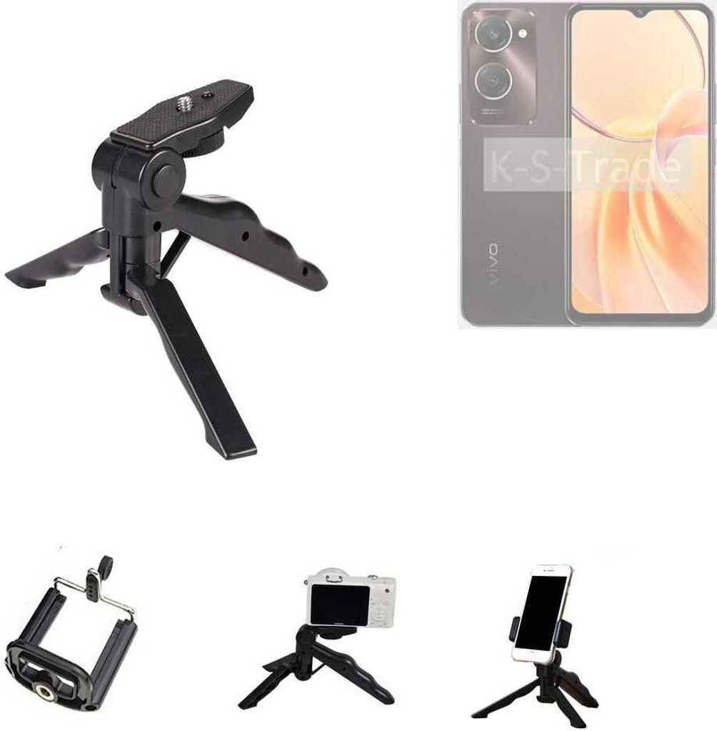 K-S-Trade Stativ Tisch-Ständer Dreibein Handy-Stativ Ständer kompatibel mit Vivo Y28e 5G Mini-Stativ Smartphone Tripod Handy-Stativ aus Plastik