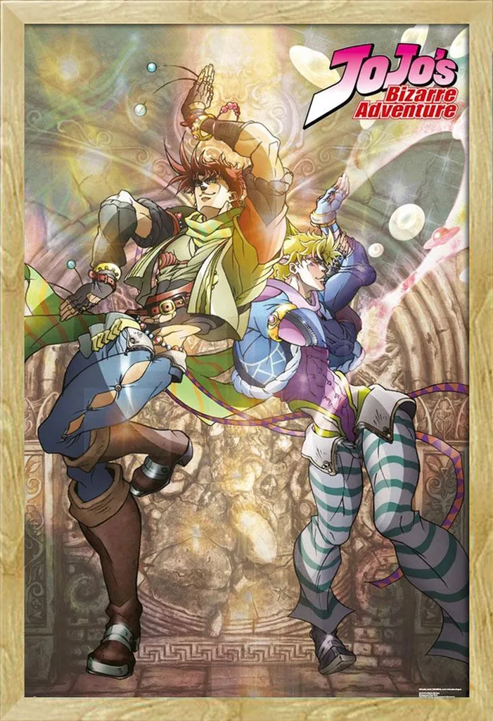 Poster Jojo's Bizarre Adventure Joseph & Caesar avec cadre Shinsuke® hêtre