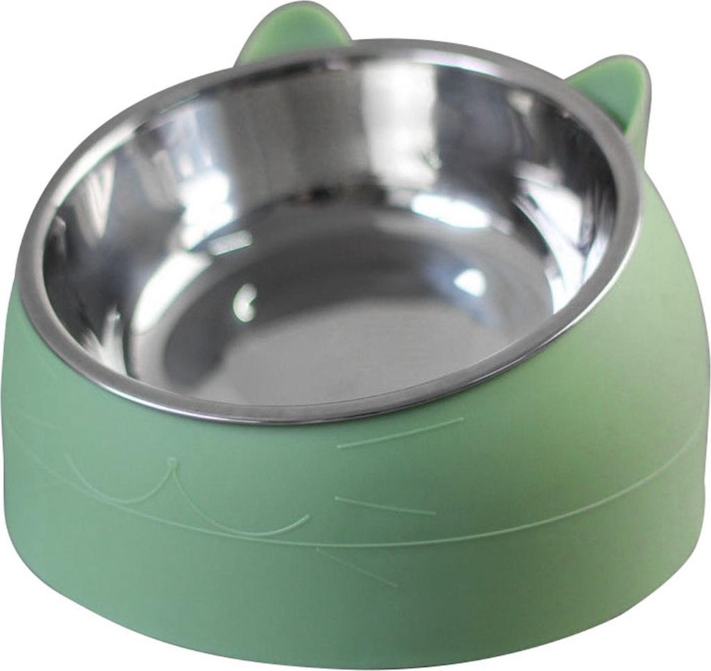 Tierfutter-Wassernapf aus Edelstahl, abnehmbar, rutschfest, Cartoon-Form, Futternapf für Hunde und Katzen, grün