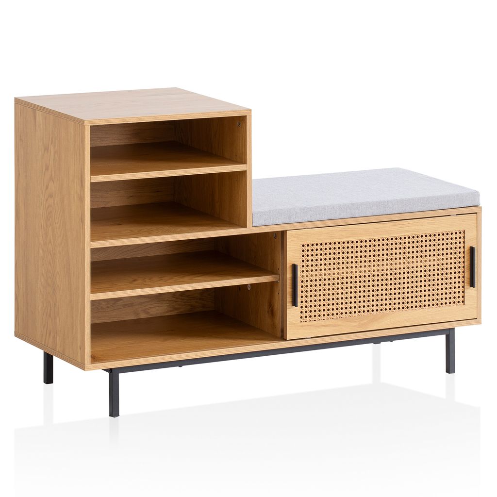 Schuhbank mit Sitzfläche 120x75,5x40 cm Garderobenbank Eiche-Nachbildung, Sitzbank Rattan Klein Gepolstert, Bank Schmal Flur mit Stauraum, Flurban...