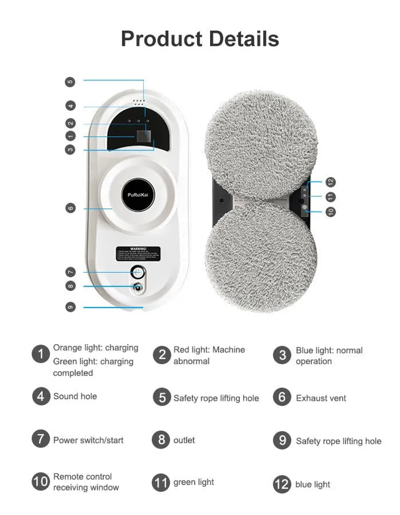 Robot lave-vitres puissant 2800 Pa avec télécommande et navigation IA - 7