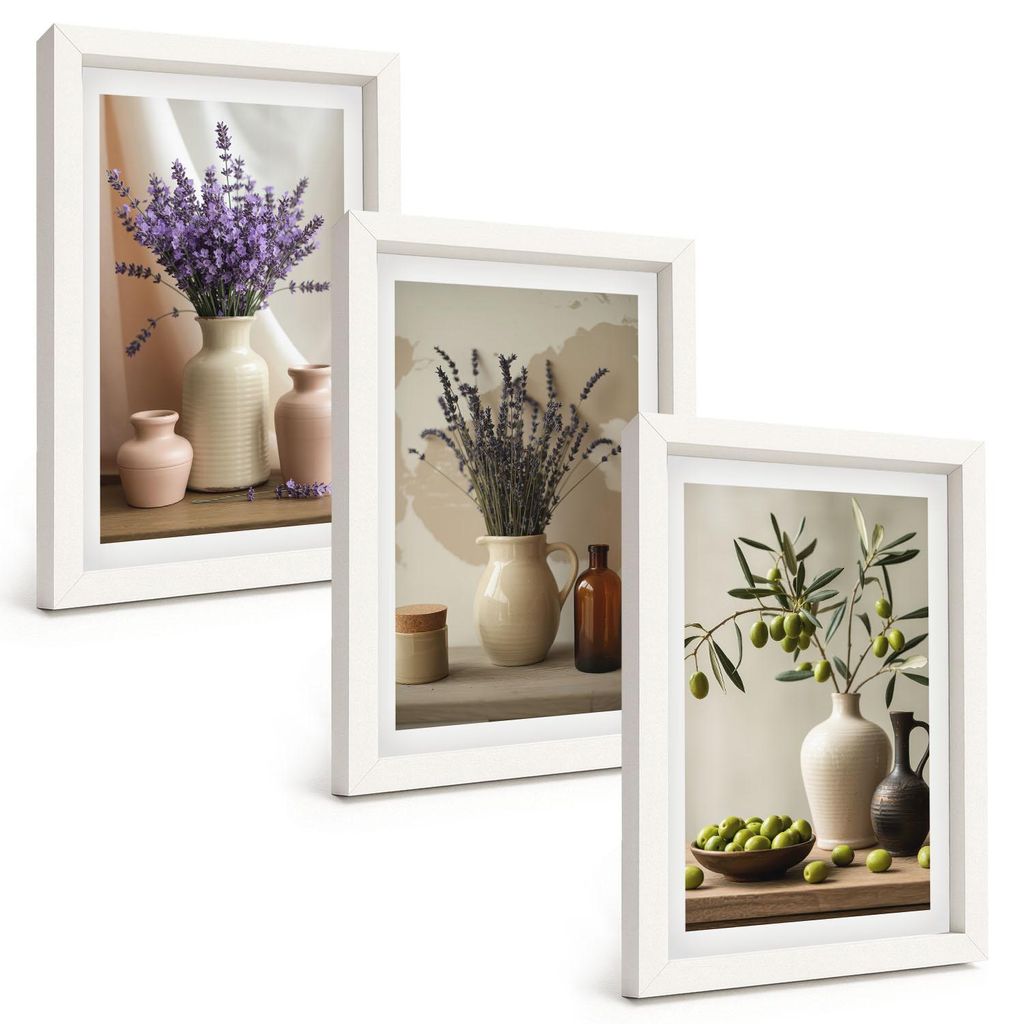 Bilder Set 3-teilig im weißen Rahmen – Wandbilder 3 Stück – gerahmte Poster für Wohnzimmer, Schlafzimmer und Flur – 20x30 cm – Lavendelb...