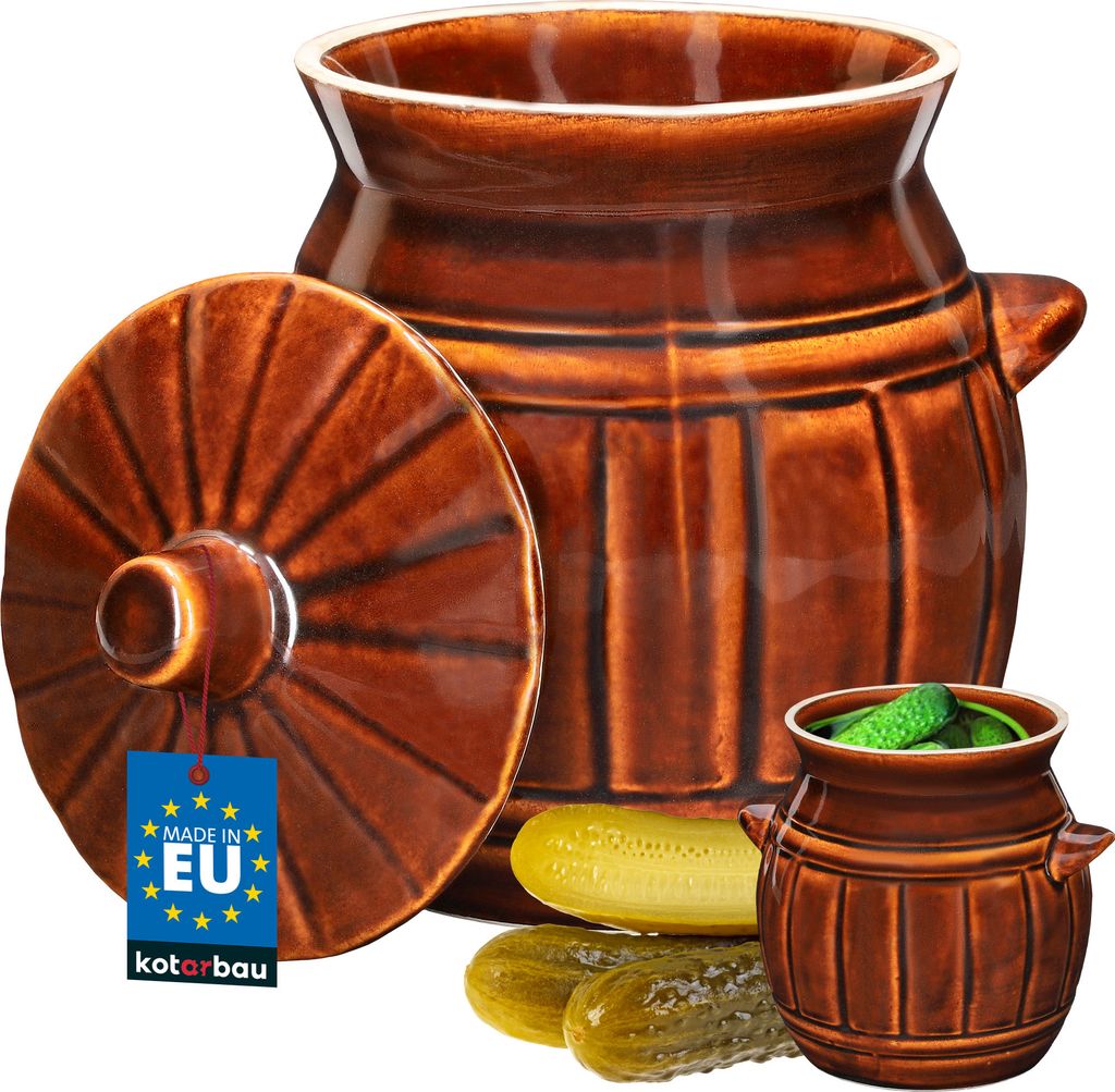 KOTARBAU Keramik Gärtopf Gurkentopf mit Deckel Sauerkrauttopf Tontopf 2,7L