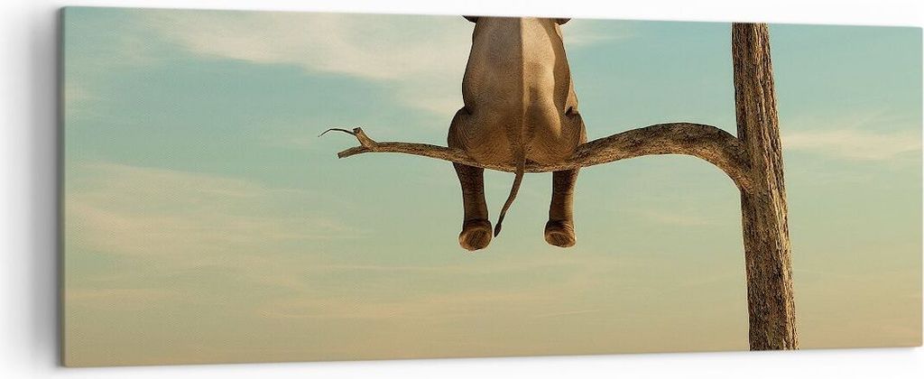Bild auf Leinwand - Leinwandbild - Einteilig - Elefant sitzend Ast - 140x50cm - Wand Bild - Wanddeko - Wandbilder - Leinwanddruck - Bilder - Wandde...