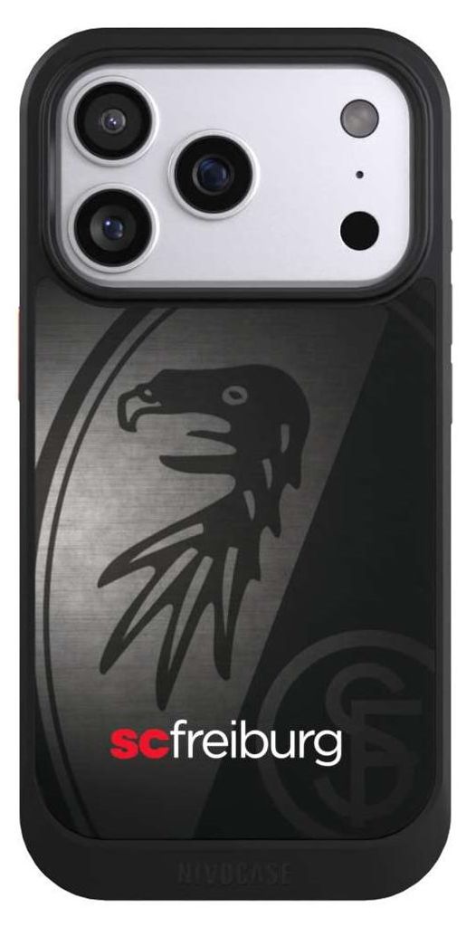 NIVOCASE Hülle für Apple iPhone 17 Pro Handyhülle NIVOcore Case Schwarz Metallic Look Offizielles Lizenzprodukt SC Freiburg