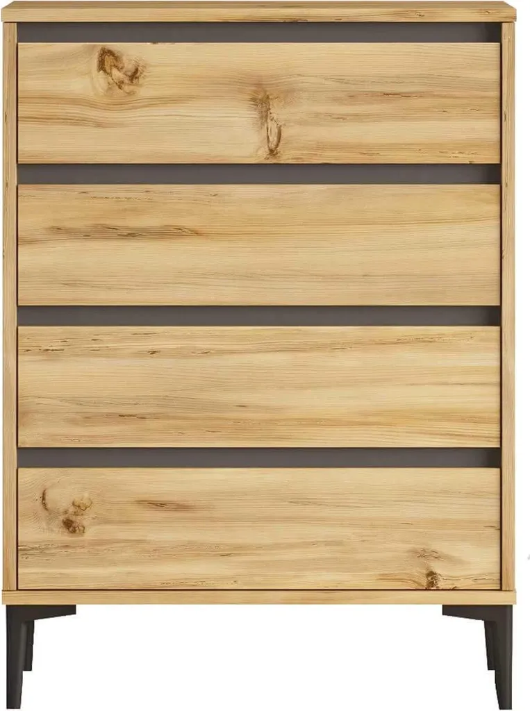 Commode moderne Yarala en bois et PVC avec 4 grands tiroirs coulissants
