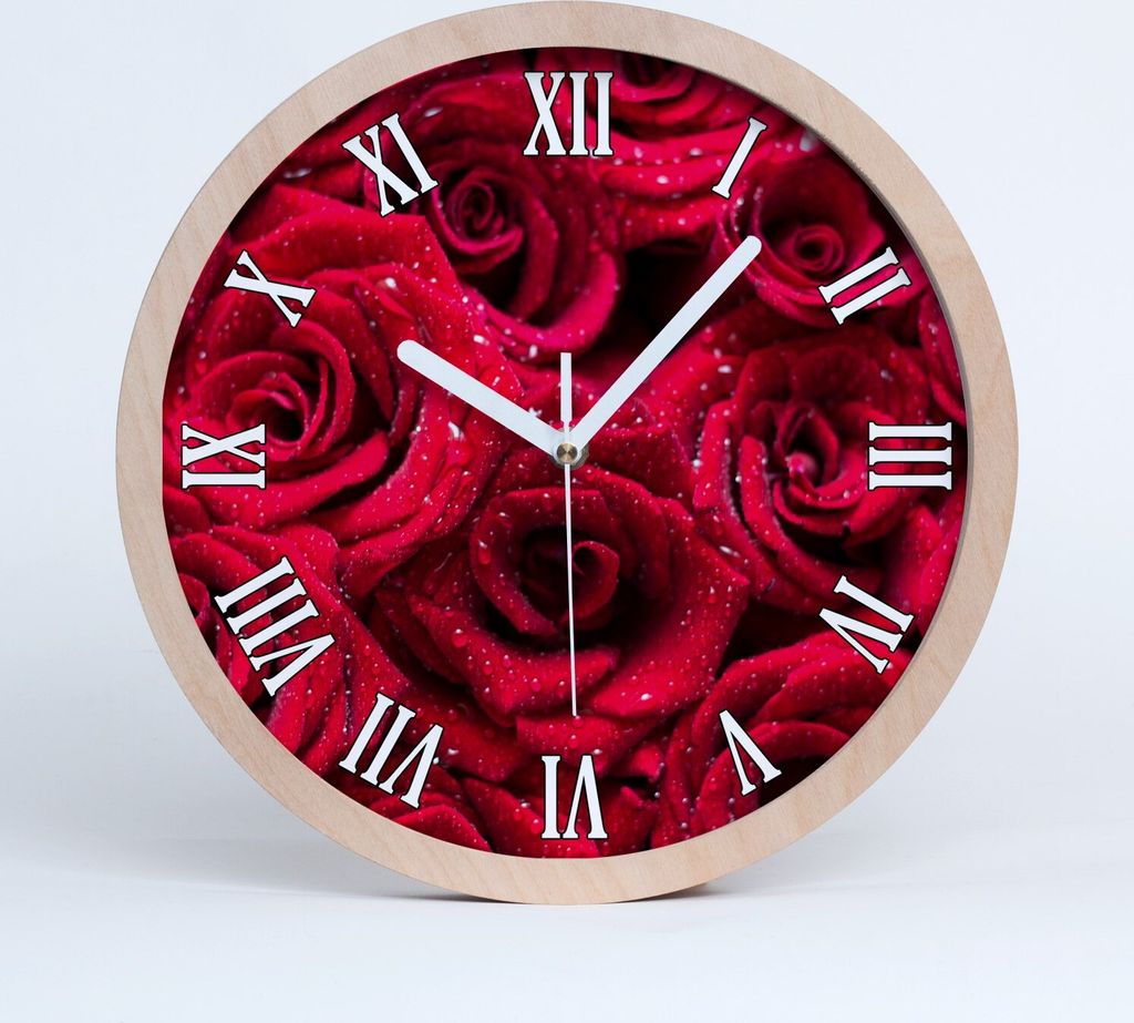 Holzuhr 20fi cm wanduhr - weiße Spitzen - Tropfen auf Rosen