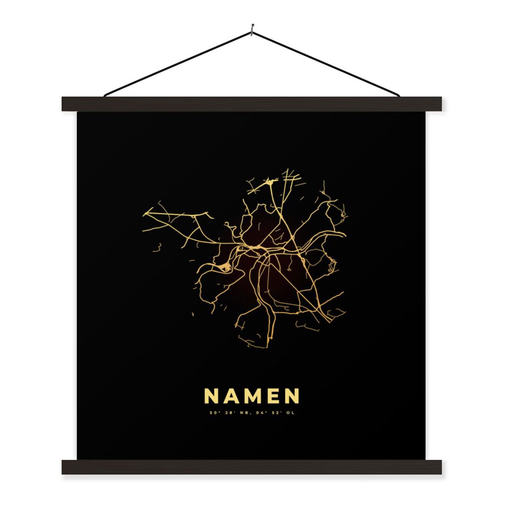 MuchoWow Textilposter Stadtplan - Karte - Belgien - Namur - Frankreich - Gold 40x40 cm mit schwarzem Rahmen - Fotos