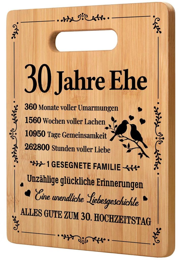 Geschenke zum 30. Hochzeitstag, Bambus-Schneidebrett zu Ehren eines 30. Hochzeitstags, romantisches Geschenk zum 30. Hochzeitstag