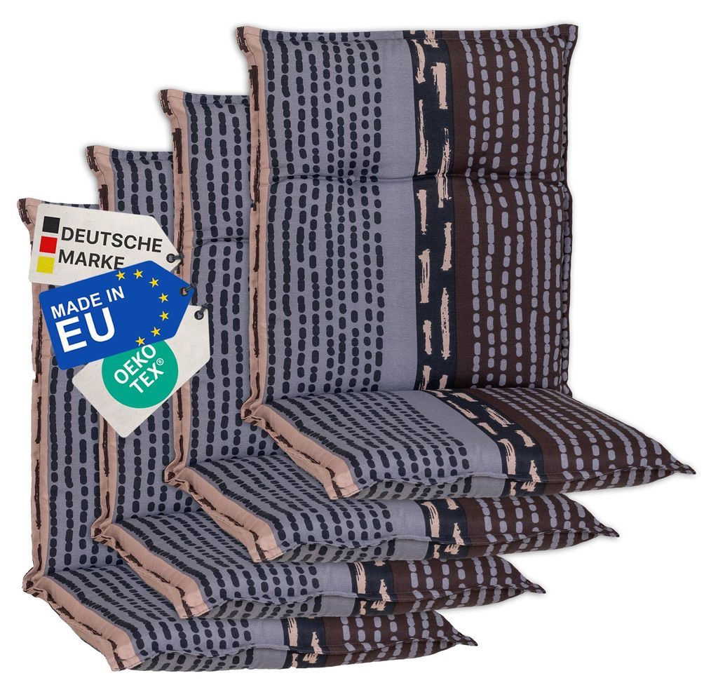 NYVI Gartenstuhl Auflagen Niedriglehner 4er Set Barcelona - UV-Beständig, Atmungsaktiv, Strapazierfähig - Niedriglehnerauflagen Sitzkissen Outdoo...