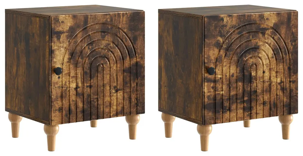 Table de chevet 2 pièces chêne fumé avec compartiments de rangement