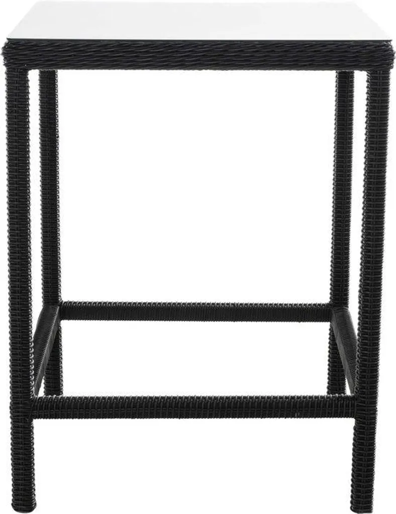 Mobilier de jardin table haute carrée grise avec plateau en verre