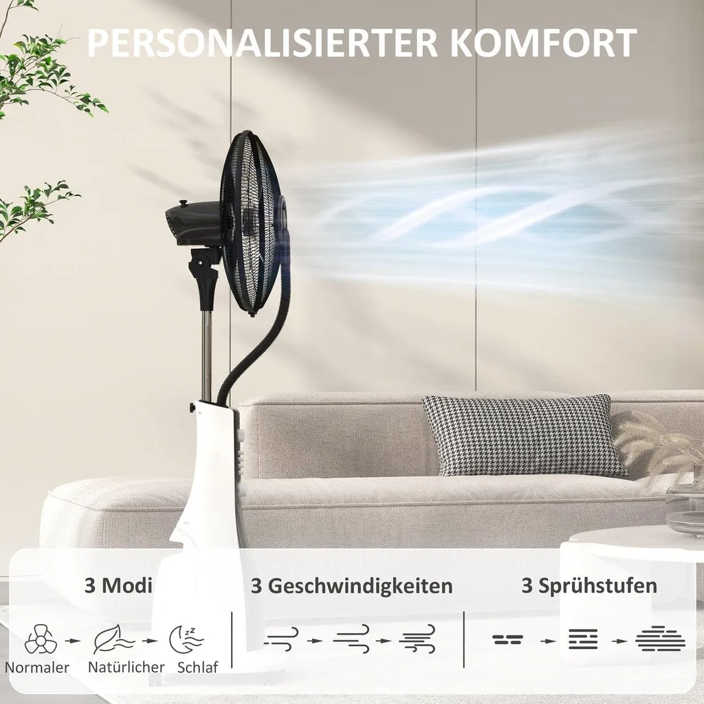 Ventilateur à eau oscillant avec télécommande et minuterie programmable