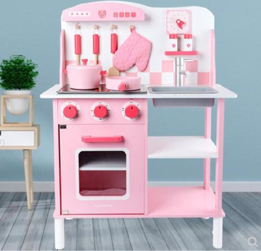 360Home Kinderküche Spielzeug Skandinavische rosa Küchenspielzeug Küche Holz