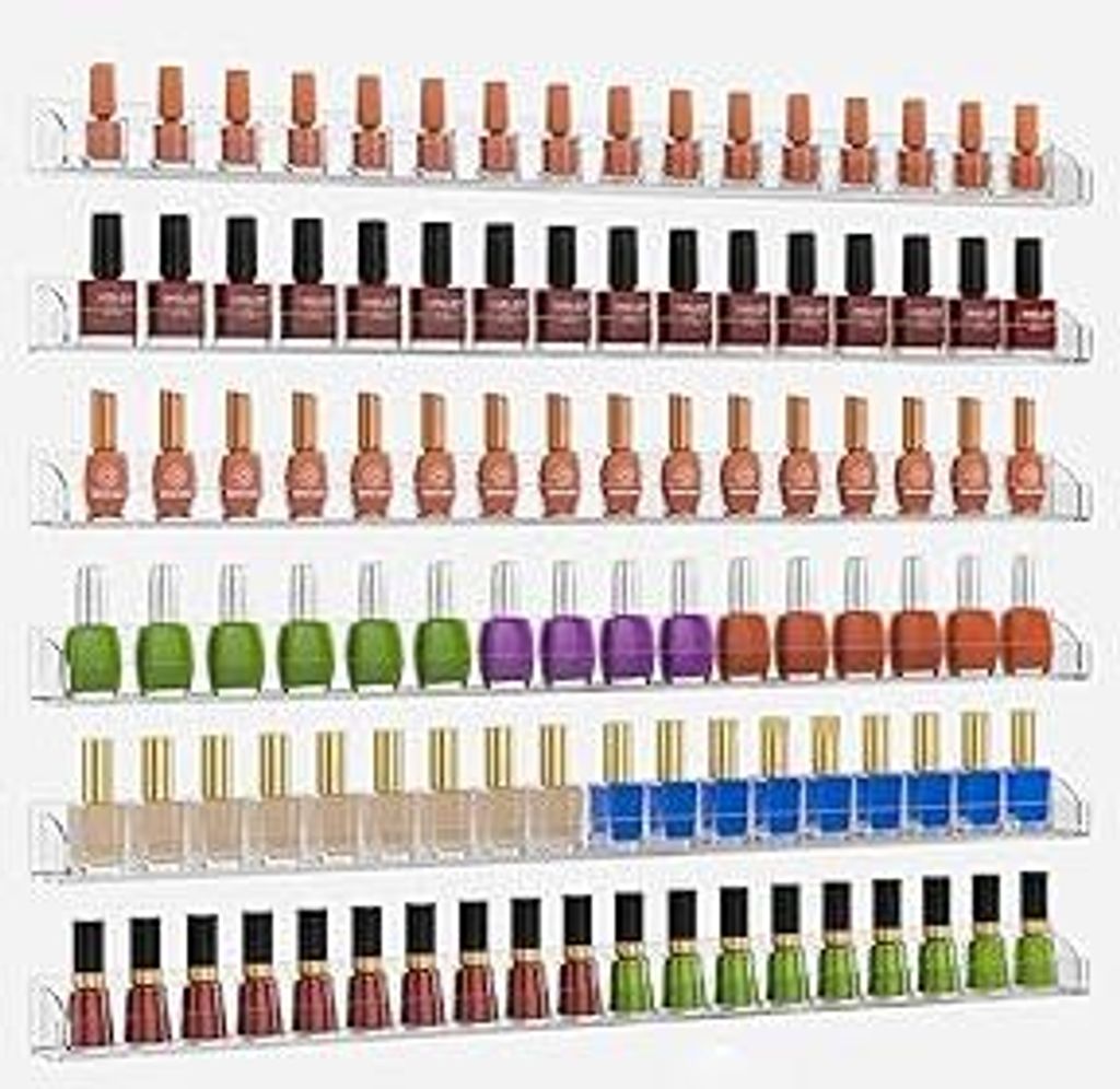 Hexsonhoma 76CM Klare Nagellack Wandregal mit Entfernbarer Endkappe 6er-Set, Acryl Wandregal Bücherregal, Fallgeschütztes Nagellackaufbewahrungsh...