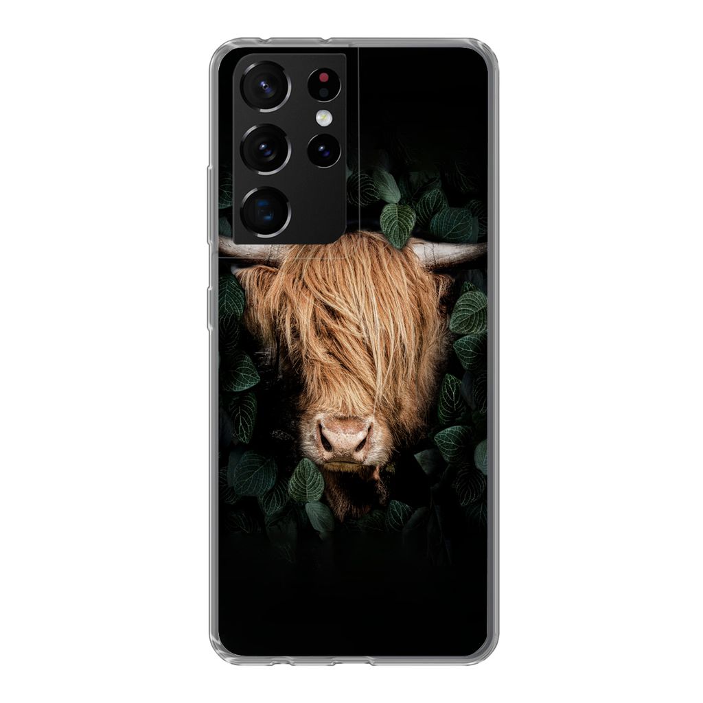 MuchoWow Handyhülle Schutzhülle Hülle für Samsung Galaxy S21 Ultra Schottische Highlander - Tier - Flora Silikon Softcase Handy Hülle - Mobi...