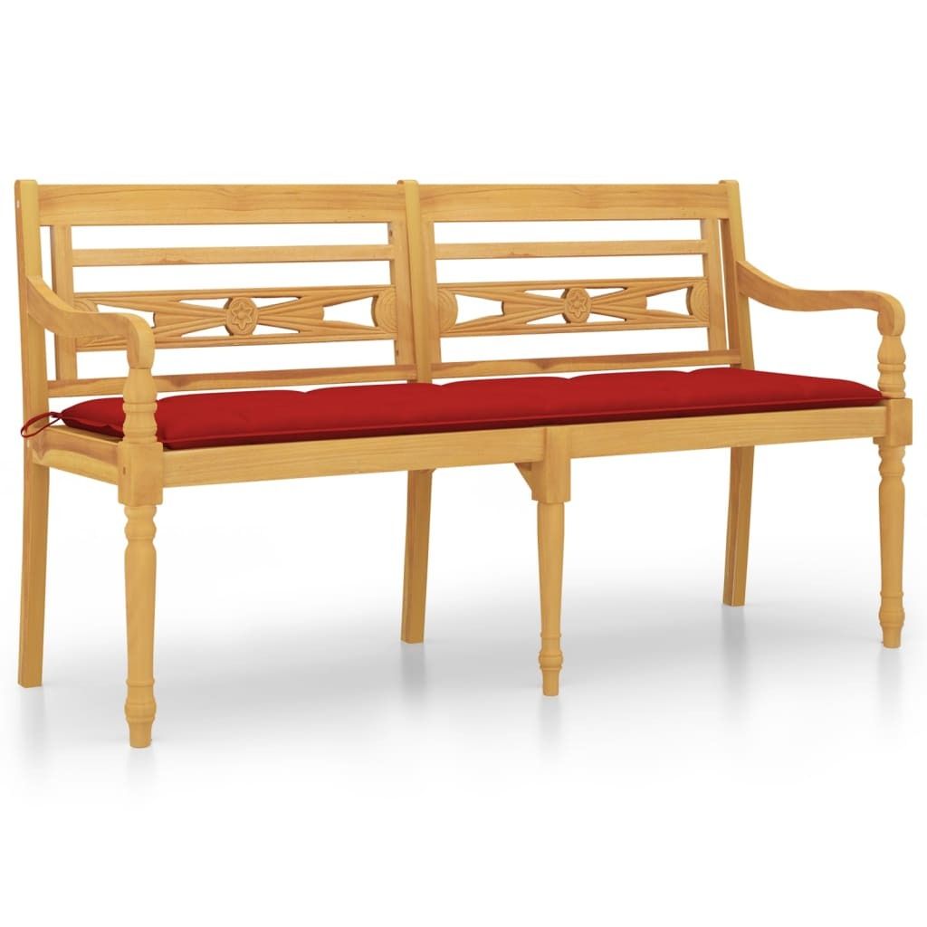 SYFAX Batavia-Bank mit Rotem Kissen 150 cm Massivholz Teak