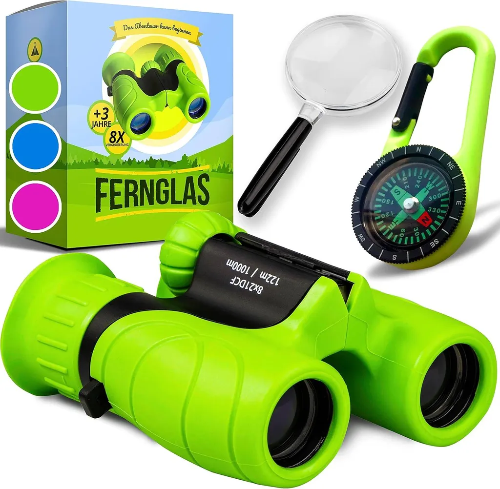 Jumelles Enfants 8x21 avec Loupe et Boussole - Kit Exploration Vert