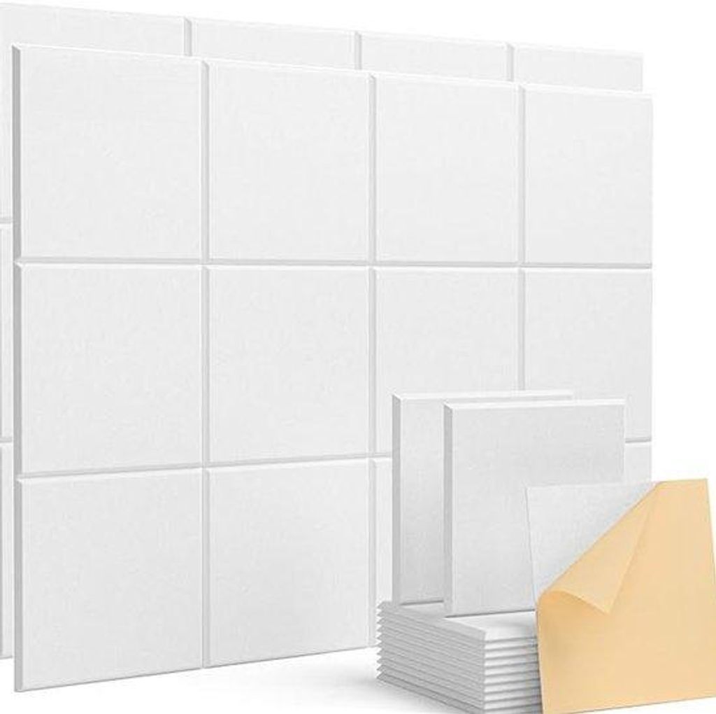 Geluidsisolatiepanelen, set van 10, zelfklevend, vierkant, plafond, 30*30CM, wit, hoogdichtheidsplaten