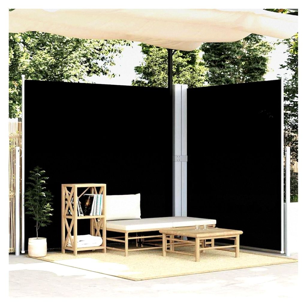 Garten-Seitenmarkise 200x600cm schwarz, automatisch, PolyurethanBeschichtung