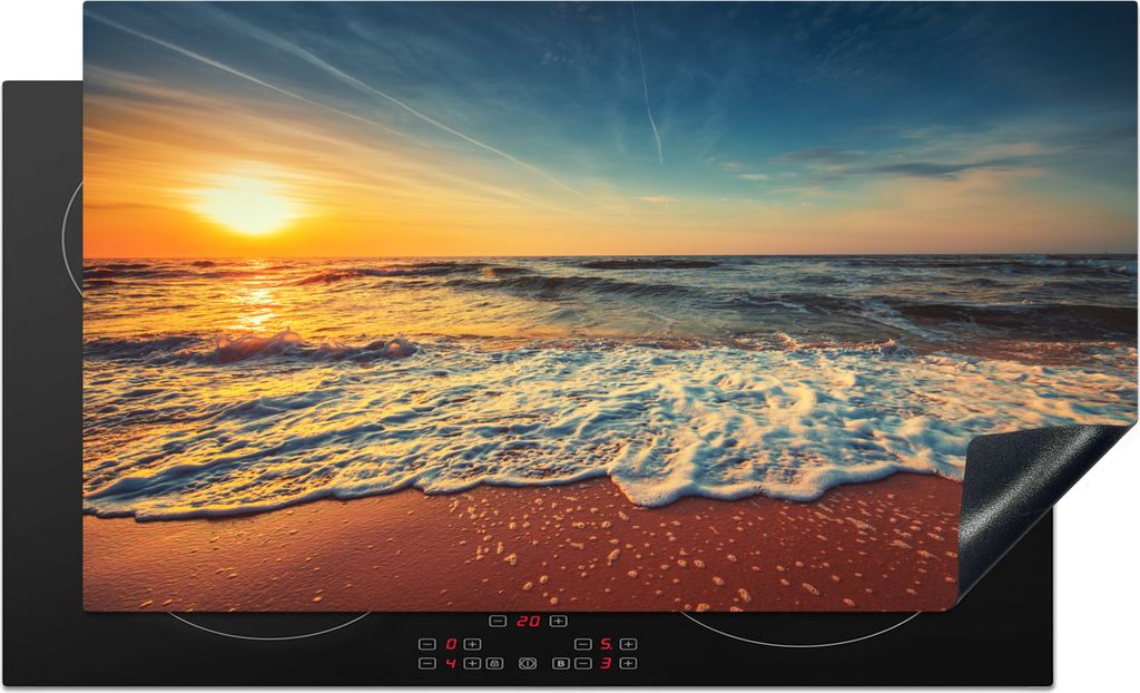KitchenYeah Herdabdeckplatte Strand - Meer - Sonnenuntergang - Gold , 91x52cm, Küche Deko, Glaskeramikkochfeld Herdabdeckung, Abdeckplatte fùr ...