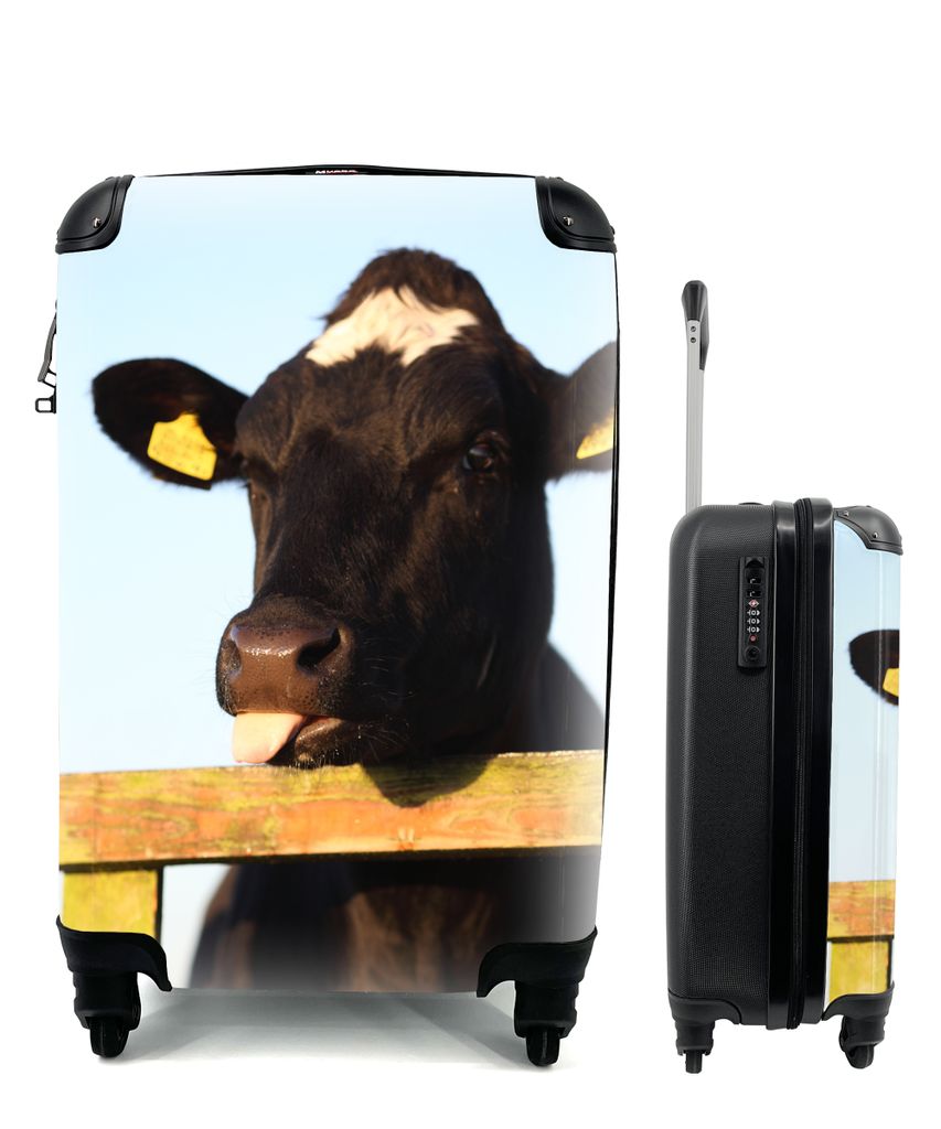 MuchoWow Koffer Handgepäck Trolley Rollkoffer Kleine Reisekoffer mit 4 Rollen - Kuh - Etikett - Zaun - Cabin Size < 55x40x23 cm & 55x40x20 cm - ...