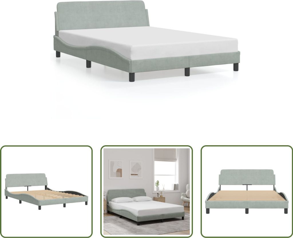 The Living Store Bettgestell mit Kopfteil Hellgrau 120x200 cm Samt