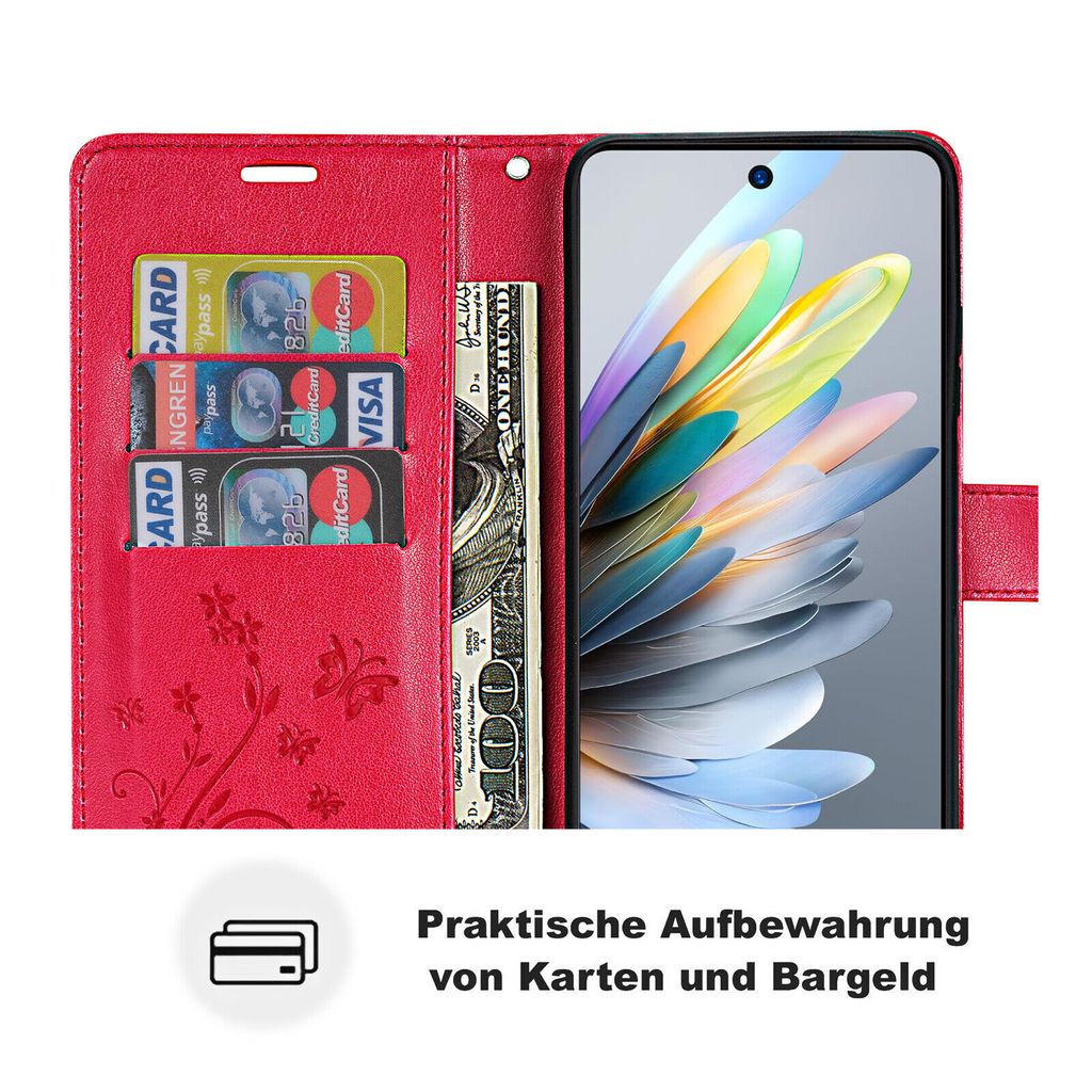 ZTE Blade V70 Hülle Mit Rosen-Prägung - Leder Flip Cover Mit Kartenfächern