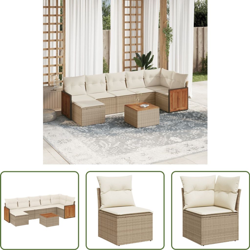 The Living Store 8-tlg. Garten-Sofagarnitur mit Kissen Beige Poly Rattan