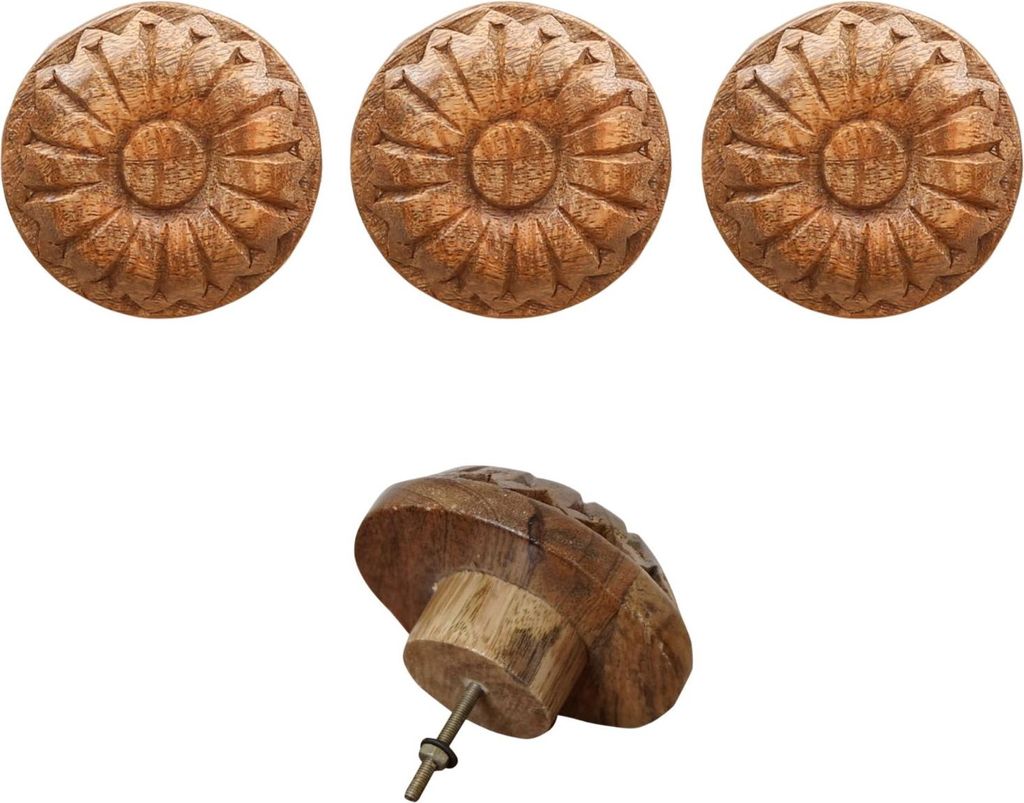 Marrakesch 3er Set Boho Deko Möbelgriff Admir aus Holz 9cm | Knauf für Schubladen & Schränke handgeschnitzt als Vintage Landhaus Deko | einzigar...